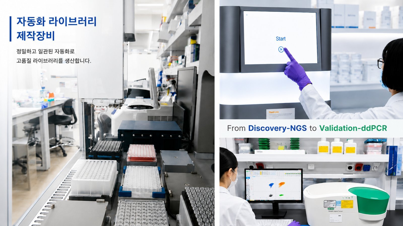 자동화 라이브러리 제작장비와 Discovery NGS &rarr; Validation ddPCR 워크플로우